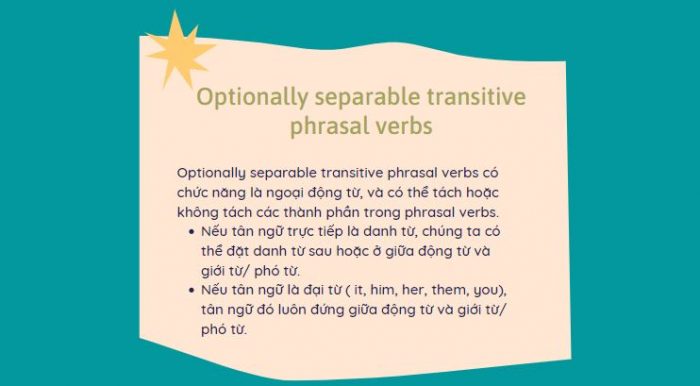 Optionally separable transitive phrasal verbs có chức năng là ngoại động từ