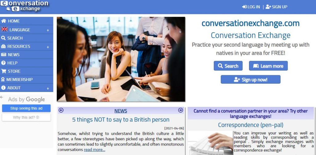 Conversationexchange.com - Website tự học Speaking IELTS miễn phí