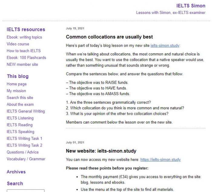 Trang web tự học IELTS Writing - ielts-simon.com
